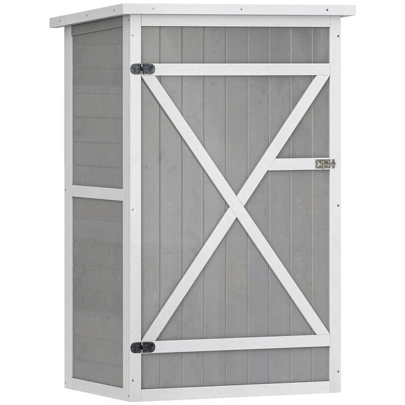 Wooden Garden Shed with Shelves and Bolt Latch for Secure Storage, Grey, 75L x 56W x 115H cm