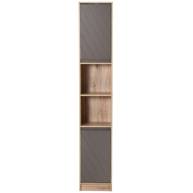 Narrow Bathroom Storage Unit – Grey & Oak, Adjustable Shelves, 170cm