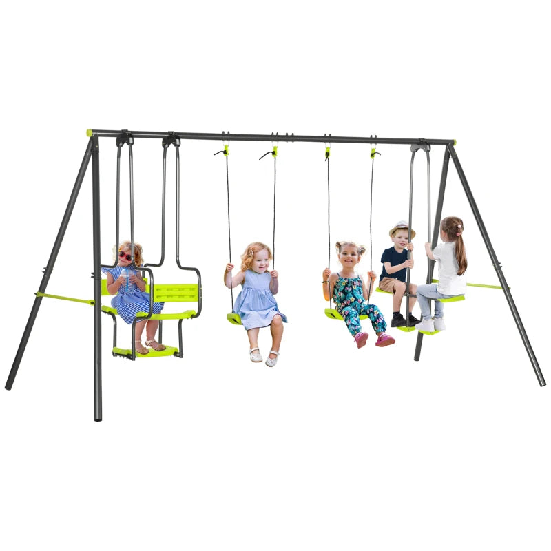 Metal Garden Swing Set with 2 Swings and Glider – Green Outdoor Playset for Kids