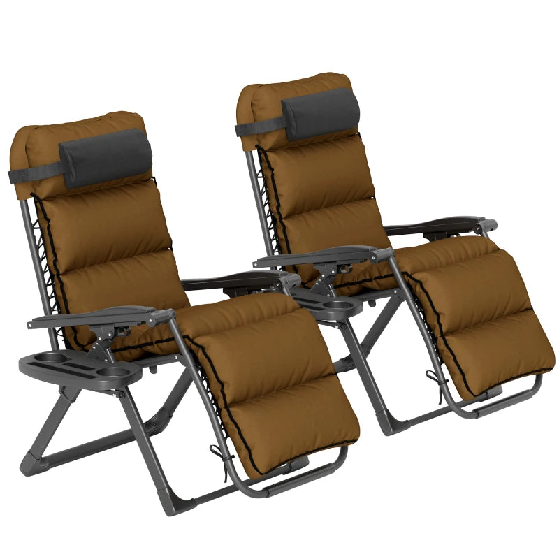Two Reclining Sun Loungers with Cushions for Patio and Garden Brown Outdoor Chairs
