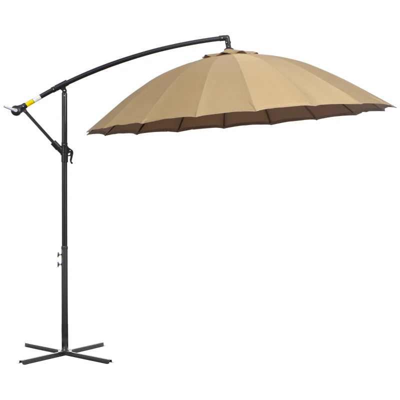 Khaki 3m Cantilever Umbrella with 18 Ribs & Vents, Adjustable Angle for Patio
