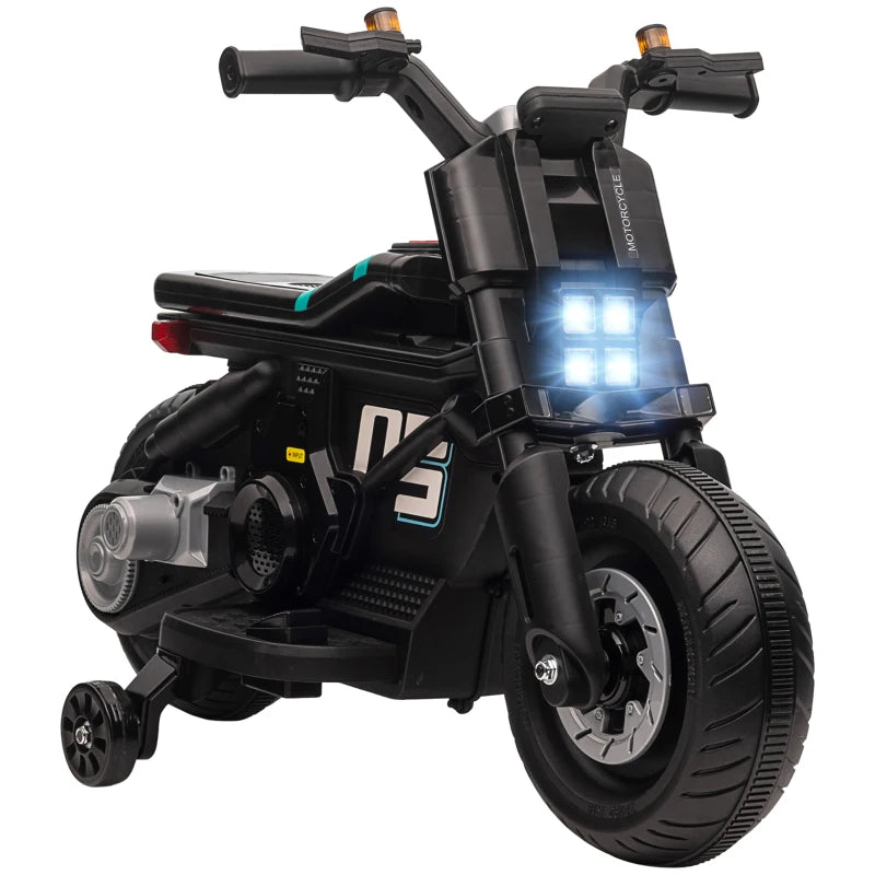 Electric Ride-On Motorbike for Kids with Horn, Siren, and Lights – Black, 3-5 Years