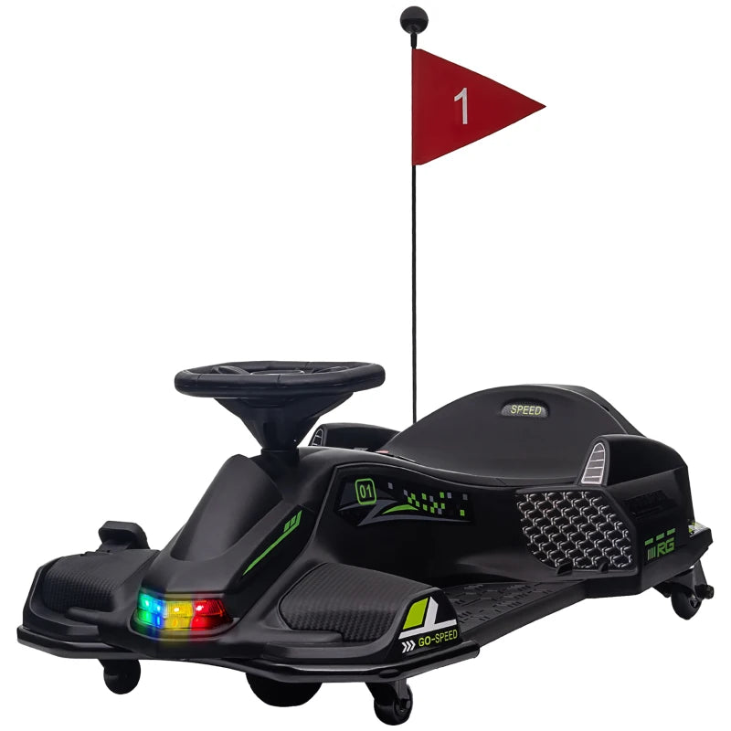 Electric Go Kart for Kids 12V with Music & LED Lights, Slow Start – Black