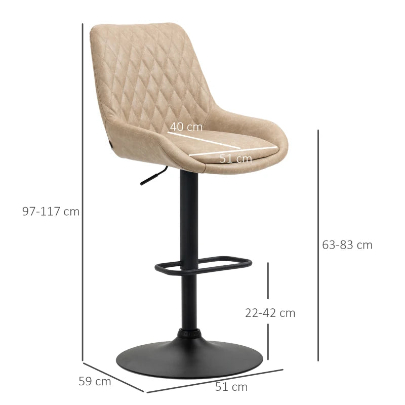 Adjustable Retro Bar Stools Set of 2, Upholstered with Back & Swivel Seat