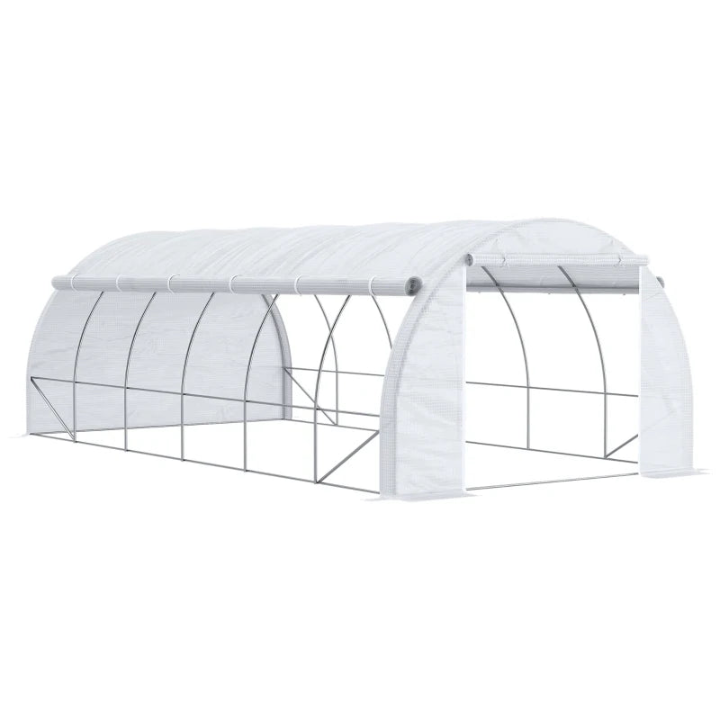 Polytunnel Greenhouse with Roll-Up Side Walls, Zipped Door & Mesh Windows 6 x 3 x 2 m, White