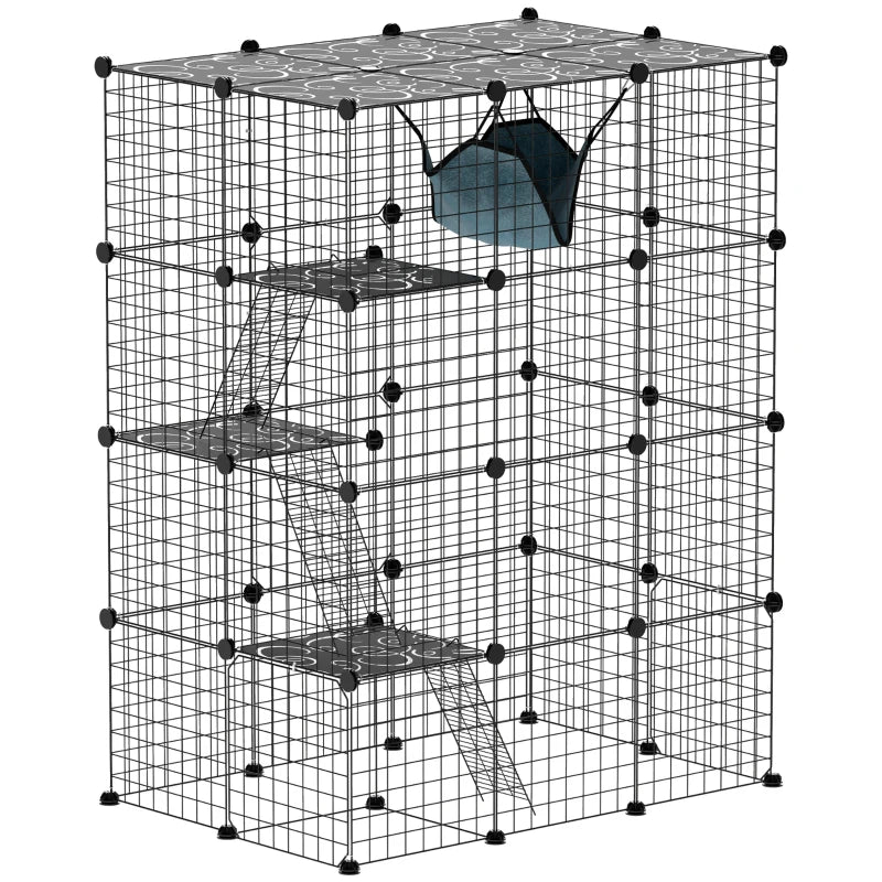 Black Large Cat Cage with Ramps & Hammock