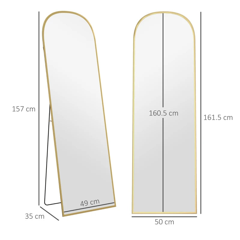 Floor Mirror 162cm – Gold Finish with Sleek Aluminium Standing Frame