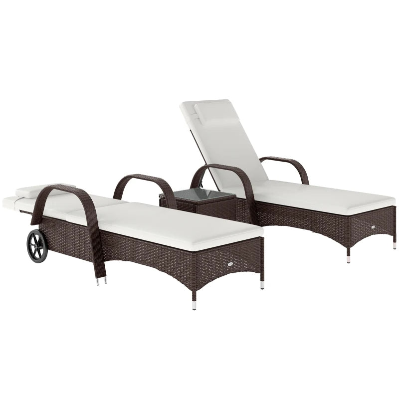 3-Piece PE Rattan Patio Lounge Set with Cushions, Recliners & Coffee Table Outdoor