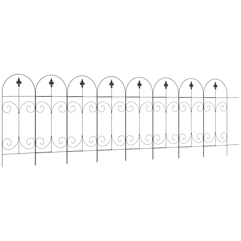 Decorative Garden Fence Panels, 8PC Rustproof Metal Picket Border, 44in x 12.5ft Black