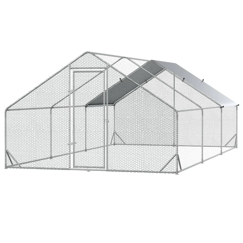 Large Hen Coop with Galvanised Walk-In Run, Silver