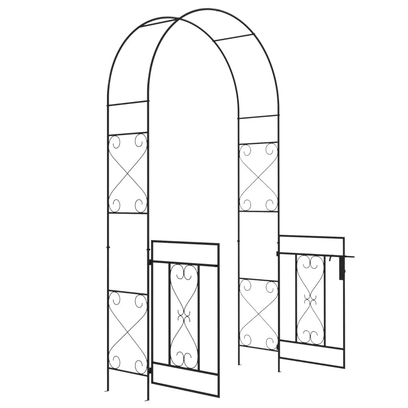 Black Metal Garden Arch with Gate – Decorative Outdoor Garden Entrance