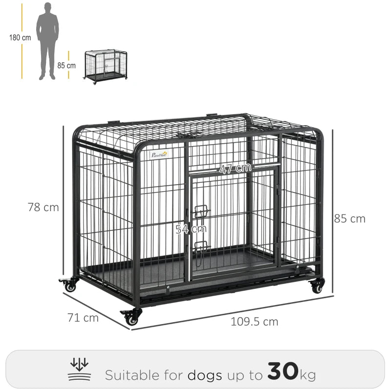 Large Metal Dog Cage with Wheels & Locking Door