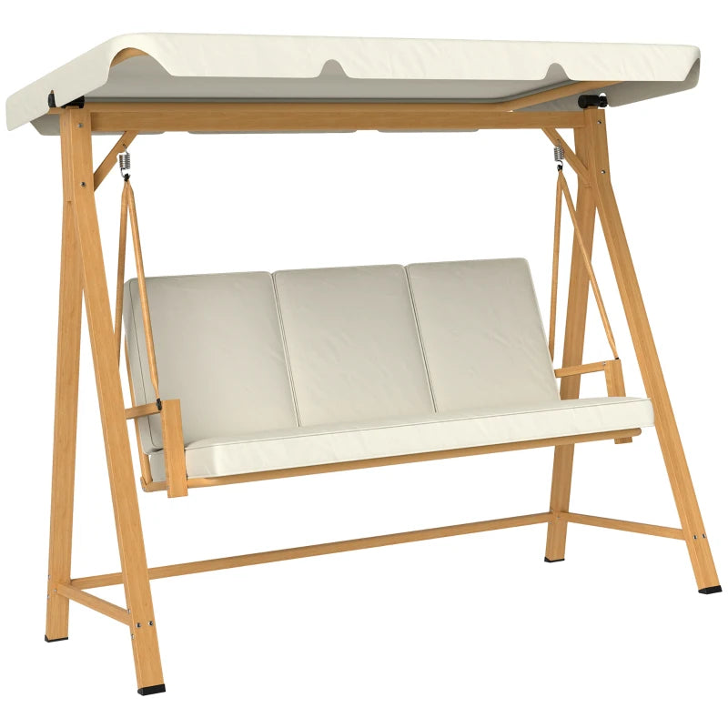 3-Seater Garden Swing Bench with Adjustable Canopy Beige Outdoor Patio Furniture
