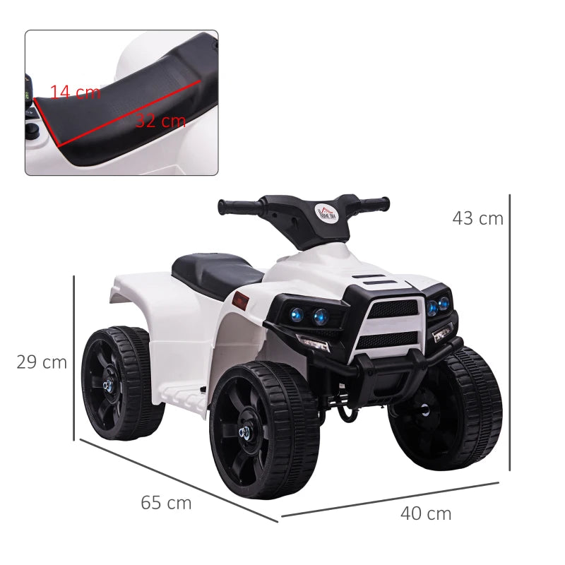 Kids Electric Ride-On Quad Bike with Headlights & Horn for Toddlers 18-36 Months – White