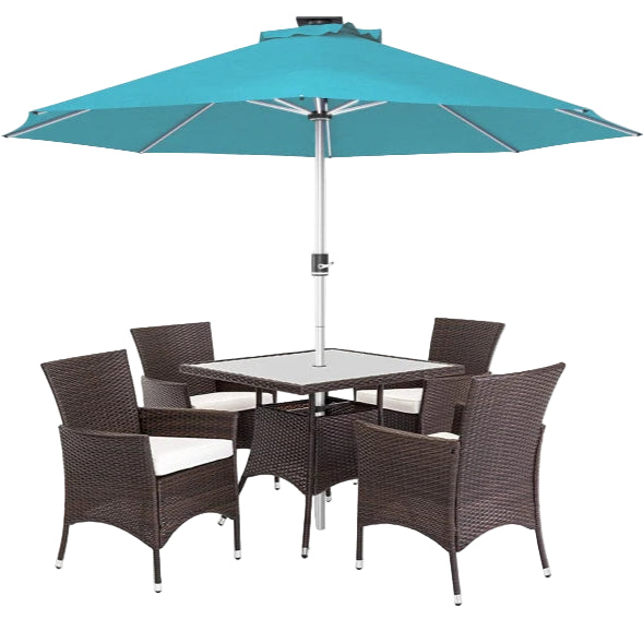 Stylish blue parasol with built-in solar LED lights for shade and evening lighting – 3m