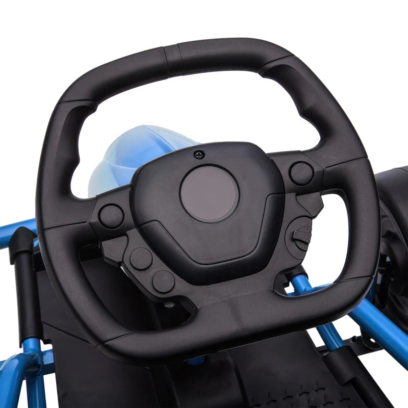 Kids 24V Electric Drift Go Kart, 2-Speed Ride-On Racer w/ Pedals & Wheel, Blue