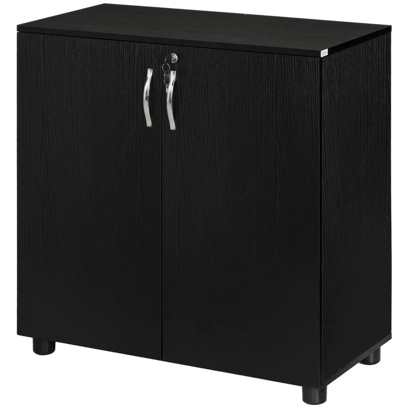 Black Locking Office Storage Cabinet with Two Tiers