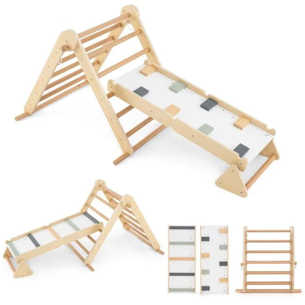 Adjustable 3-in-1 Pikler Triangle Climber Set with Reversible Ramp