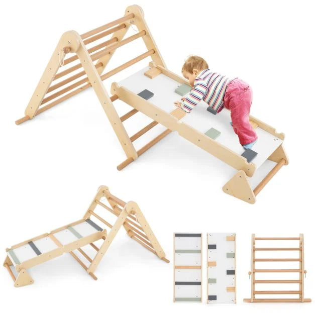 Adjustable 3-in-1 Pikler Triangle Climber Set with Reversible Ramp