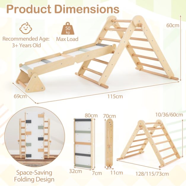 Adjustable 3-in-1 Pikler Triangle Climber Set with Reversible Ramp