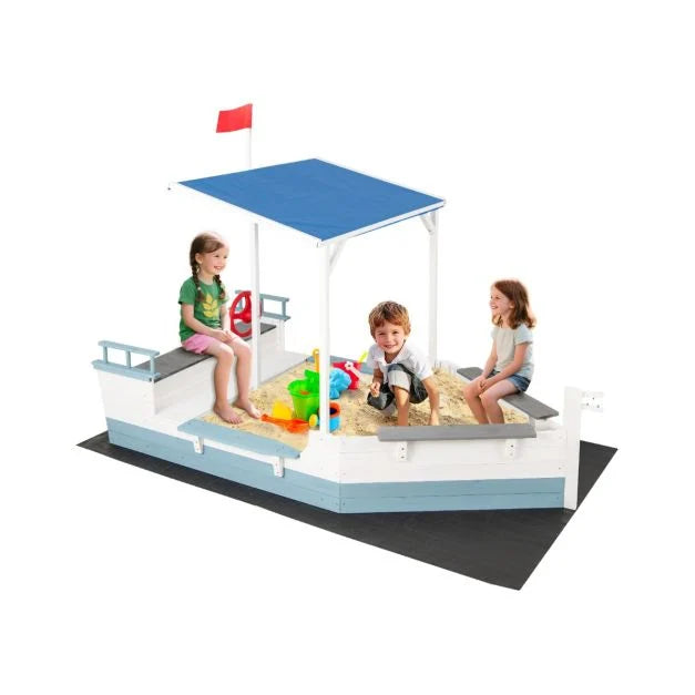 Pirate-Themed Sandbox with Canopy, Bench Seats, Rudder & Flag