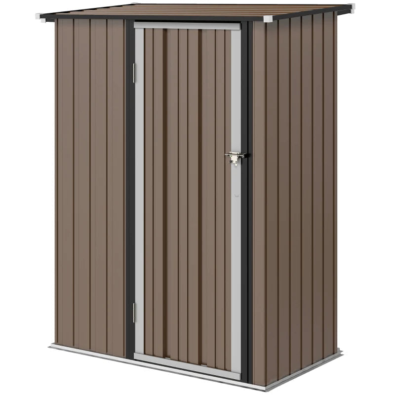 Metal Garden Storage Shed with Lockable Door and Sloped Roof for Tools, 5x3 ft, Brown
