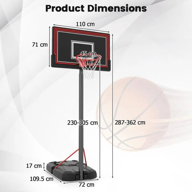 Portable Basketball Hoop 230–305cm with 44" Shatterproof Backboard