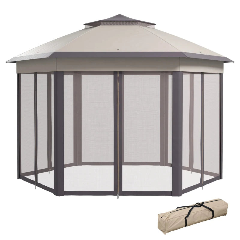 Beige Pop Up Gazebo with Netting, Double Roof & Carry Bag for Patio Parties, 3 x 4m