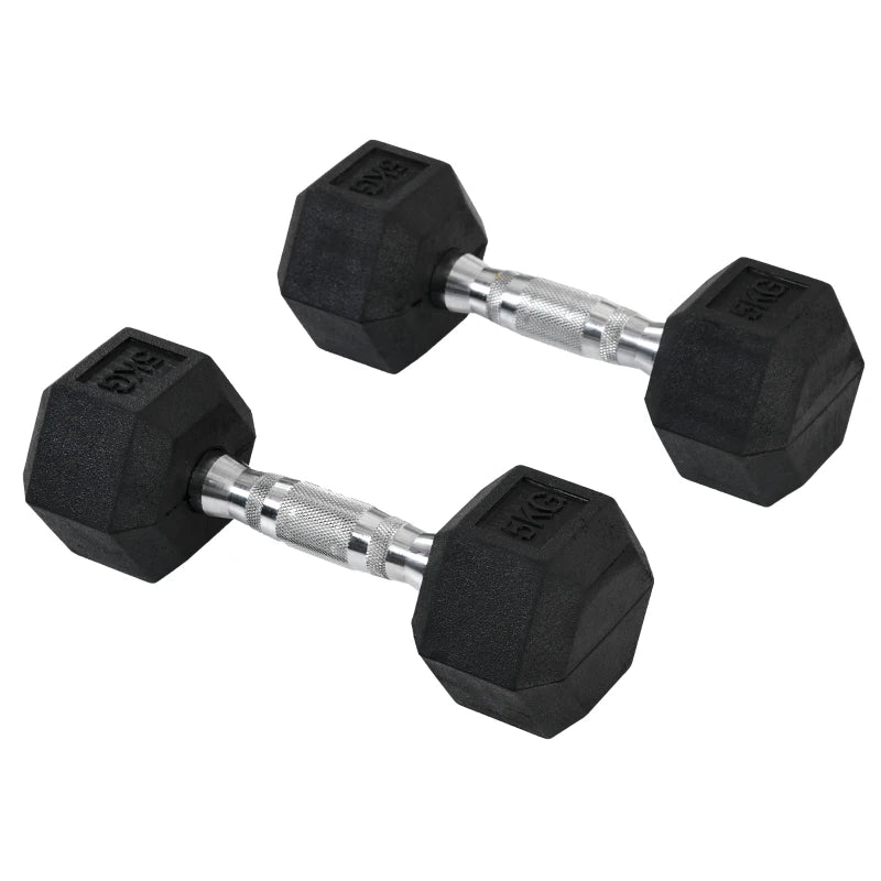 2-Pack 5kg Hex Dumbbells – Durable Rubber Fitness Weights