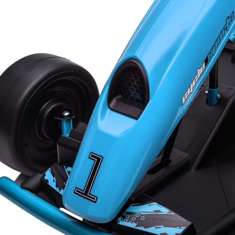 Kids 24V Electric Drift Go Kart, 2-Speed Ride-On Racer w/ Pedals & Wheel, Blue