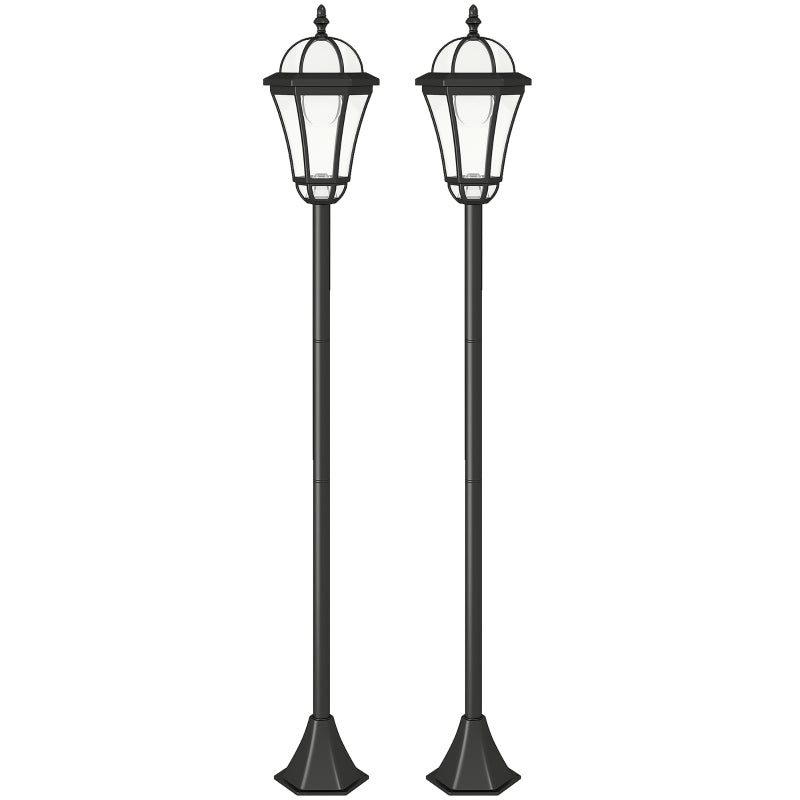 Black Solar Lamp Posts, 2 Pieces – LED Lanterns with Auto Switch and Water-Resist, 1.3m