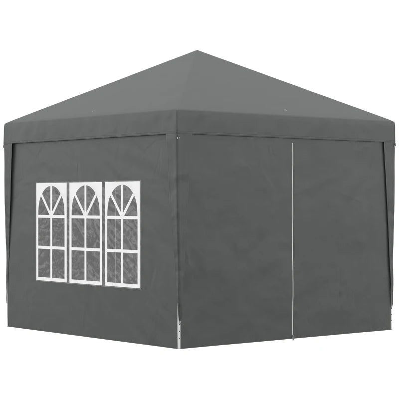 Grey 3x3M Party Gazebo Canopy – Portable Marquee with Bag & Side Windows