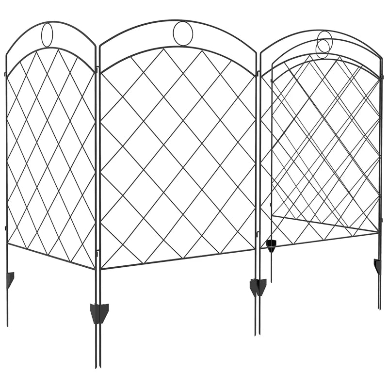 Black Steel Picket Fence Panels for Yard or Pathway Decoration, Set of 4 Outdoor