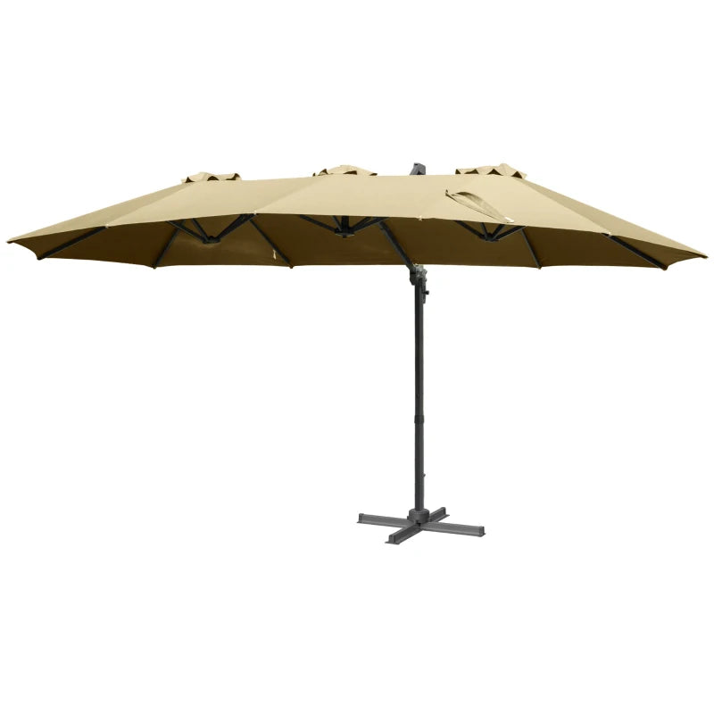 Khaki Garden Umbrella with Crank Handle and 360° Rotating Base – 4.5m Rectangular