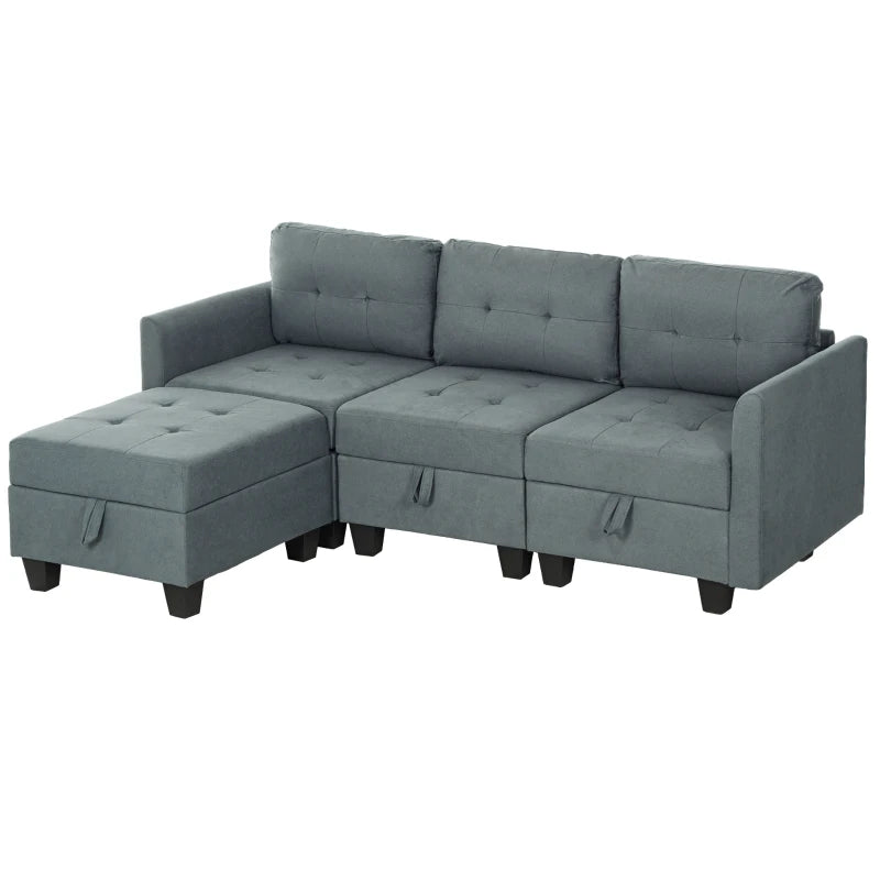 Modular 'L' Shape Sofa with Storage, Dark Grey Upholstery