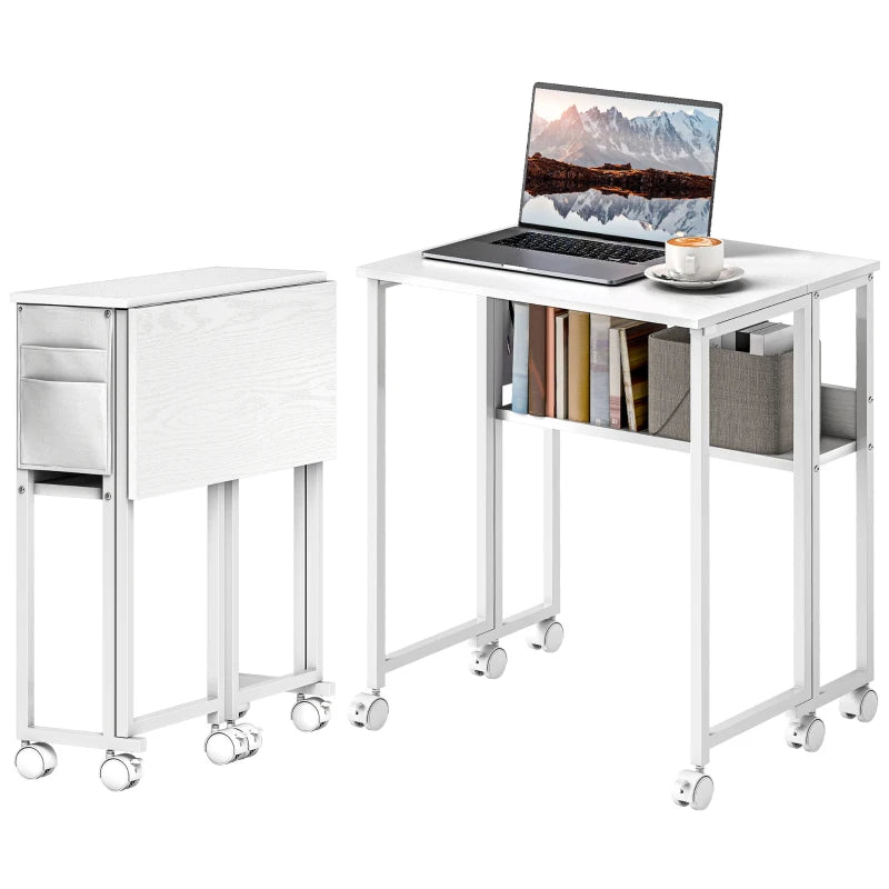 White Drop Leaf Work Desk – 63cm Compact Design