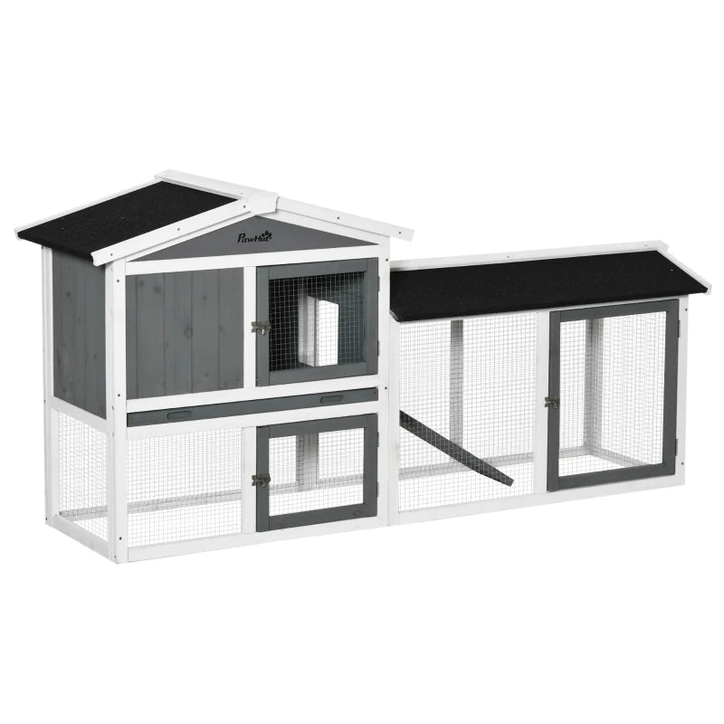 2-Tier Rabbit & Guinea Pig Hutch with Run – White