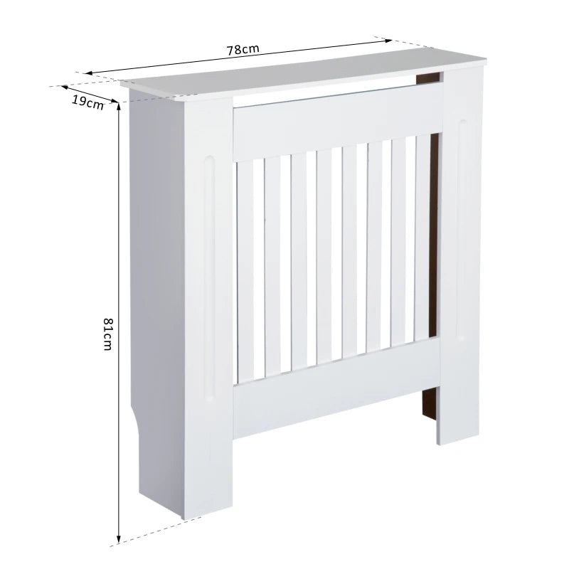 Slatted Radiator Cover Cabinet in White, MDF Lined Grill, 78x19x81 cm