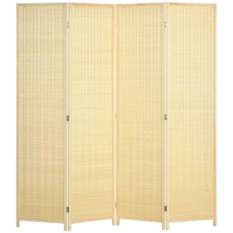 Natural 4-Panel Room Divider, Folding Privacy Screen for Home/Office