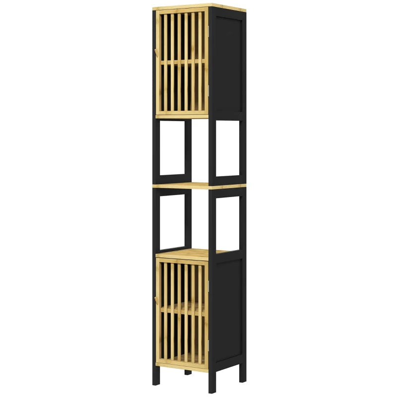 Retro Tall Bathroom Cabinet, Bamboo-Blend with Cut-Out Detailing