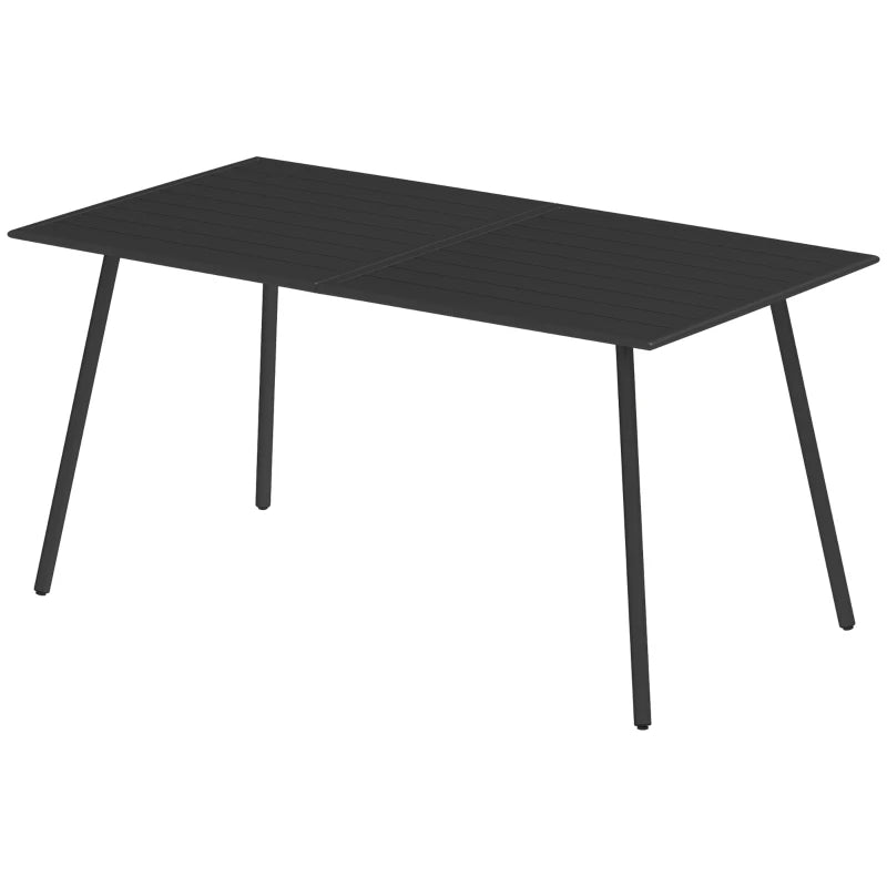 Outdoor Rectangle Garden Table with Steel Frame & Slat Top, Seats 6, Black 150x80 cm