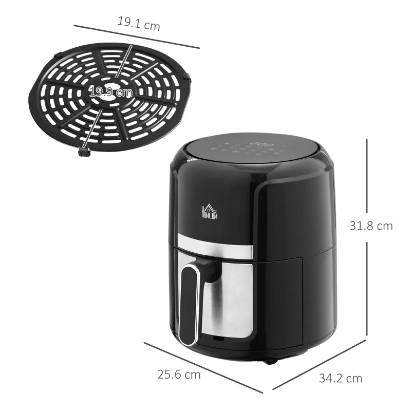 4L Air Fryer, 1300W, Digital Control, Adjustable Temp & Timer, Black