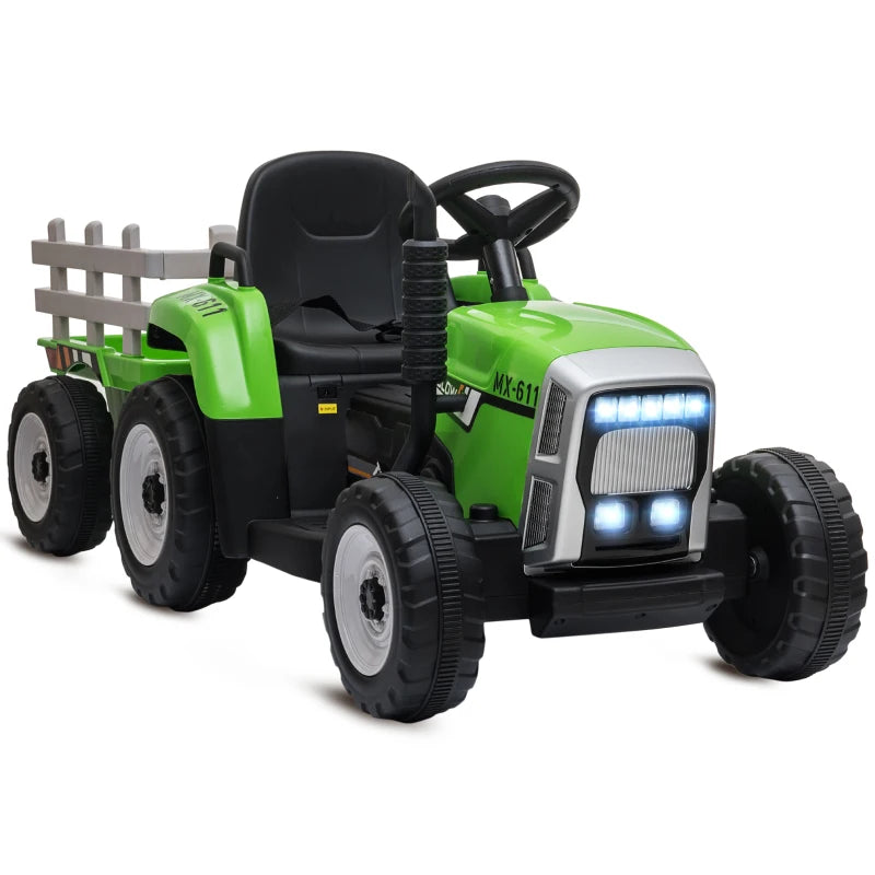 Kids Battery-Powered Ride-On Tractor with Trailer, Remote & Music Features - Green