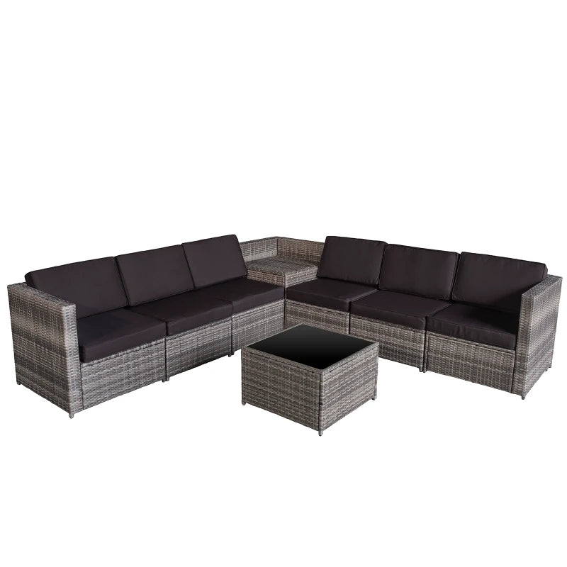 6-Seater Rattan Sofa Set with Cushions and Steel Frame – Grey Outdoor Patio Furniture