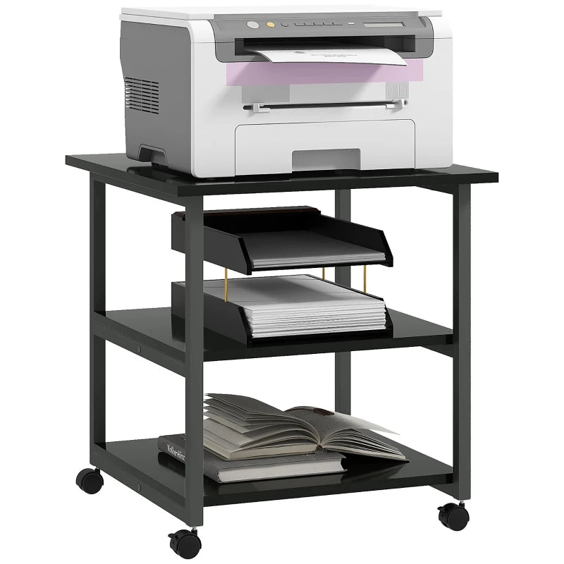 Office Printer Stand – 3 Tiers, Rolling, Black