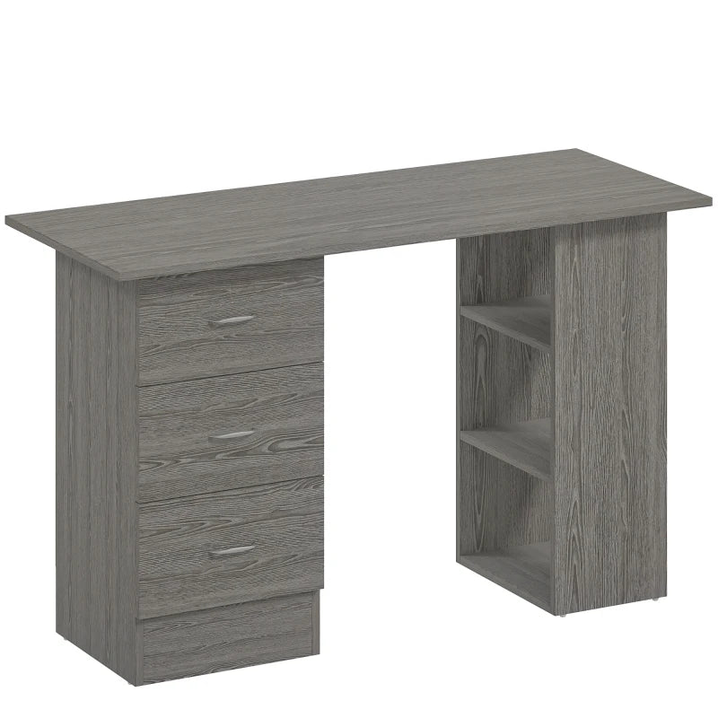 Computer Desk – Grey Writing Table with Storage Shelves & Drawers