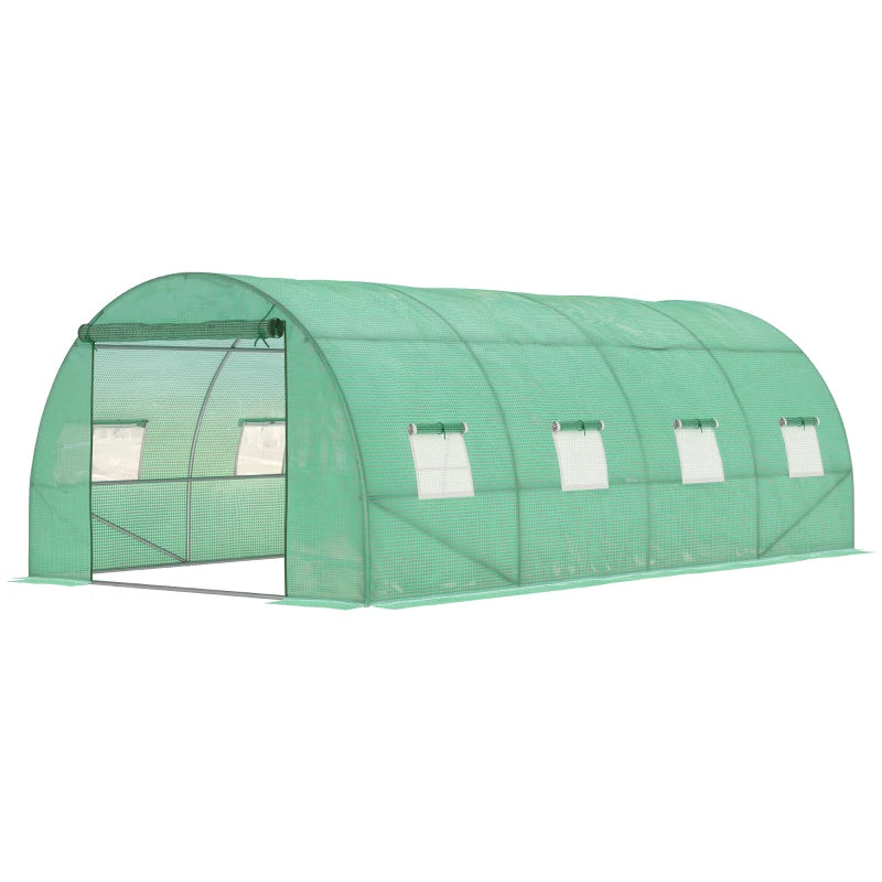 Outdoor Walk-In Garden Tunnel Greenhouse with Zipped Door & 8 Mesh Windows, 6x3 M