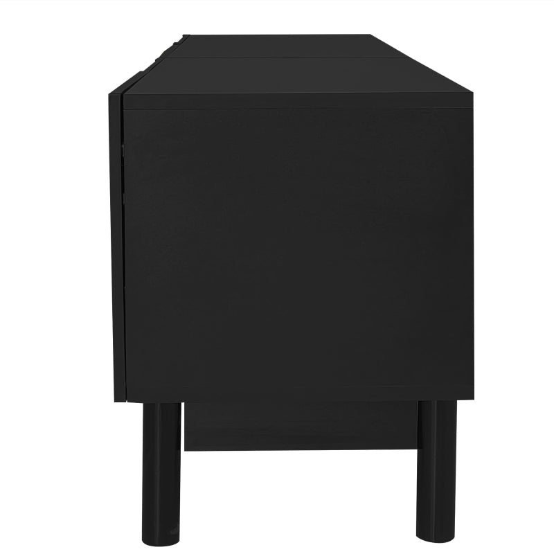 Sleek Black TV Stand with Curved Doors, Stabilising Legs & Storage Shelves