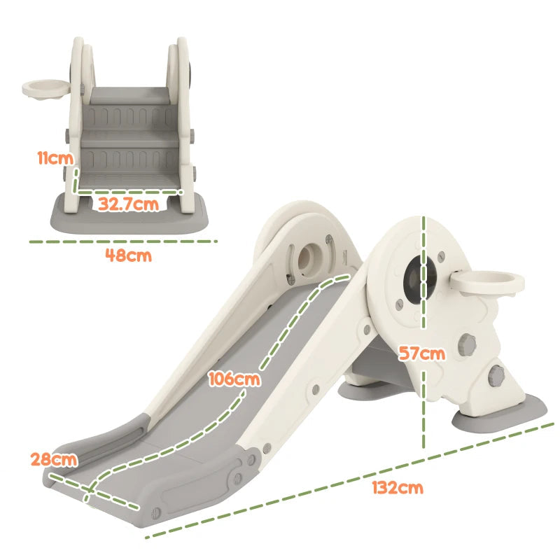 Toddlers 3-in-1 Slide with Basketball Hoop, Climber, and Anti-Slip Steps, Cream White