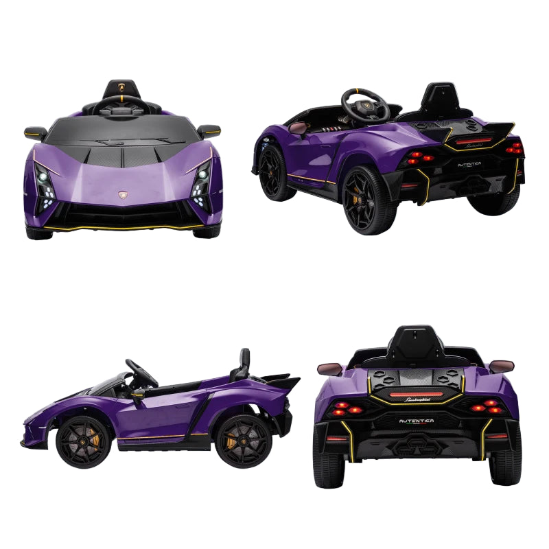 Purple 12V Lamborghini Autentica Ride-On Car with Remote Control & Soft Start